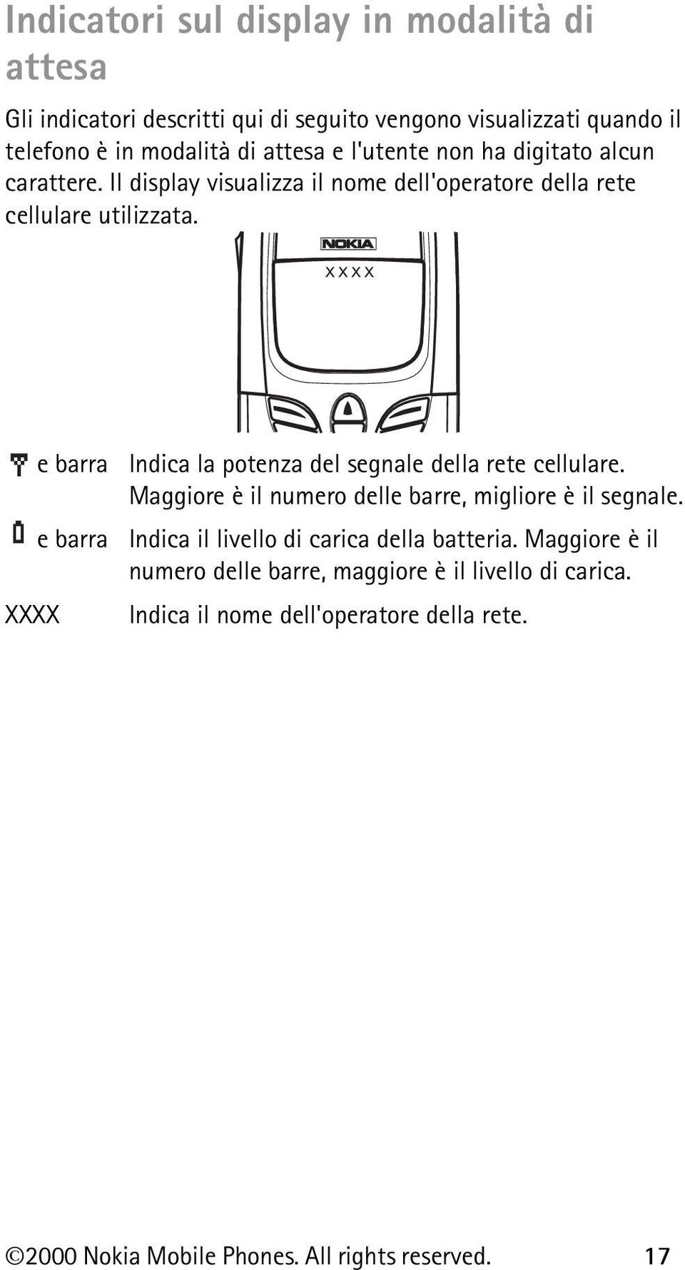 e barra Indica la potenza del segnale della rete cellulare. Maggiore è il numero delle barre, migliore è il segnale.