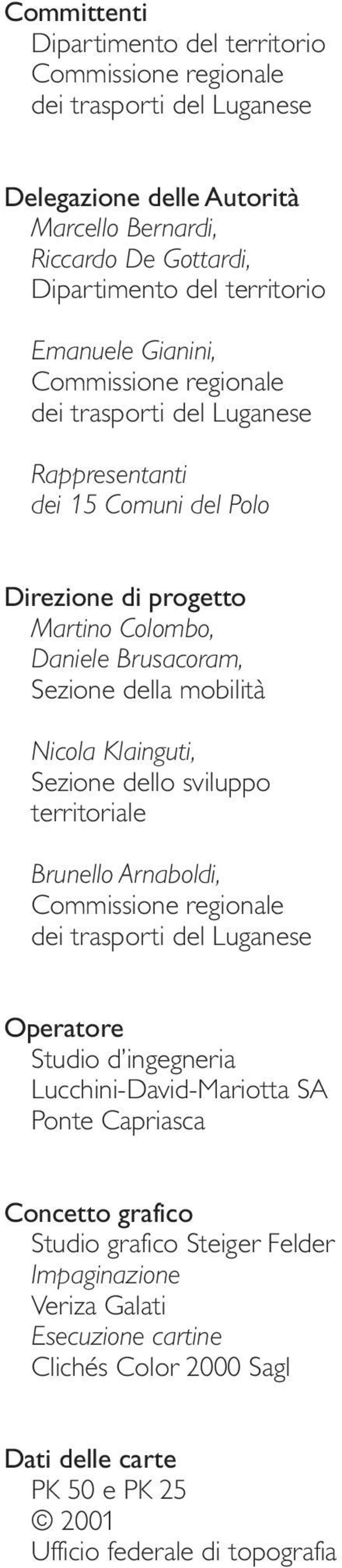 Nicola Klainguti, Sezione dello sviluppo territoriale Brunello Arnaboldi, Commissione regionale dei trasporti del Luganese Operatore Studio d ingegneria Lucchini-David-Mariotta SA Ponte