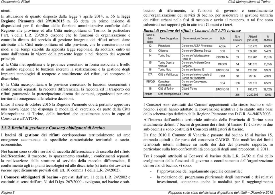 gione alle province ed alla Città metropolitana di Torino. In particolare l art. 7.della L.R.