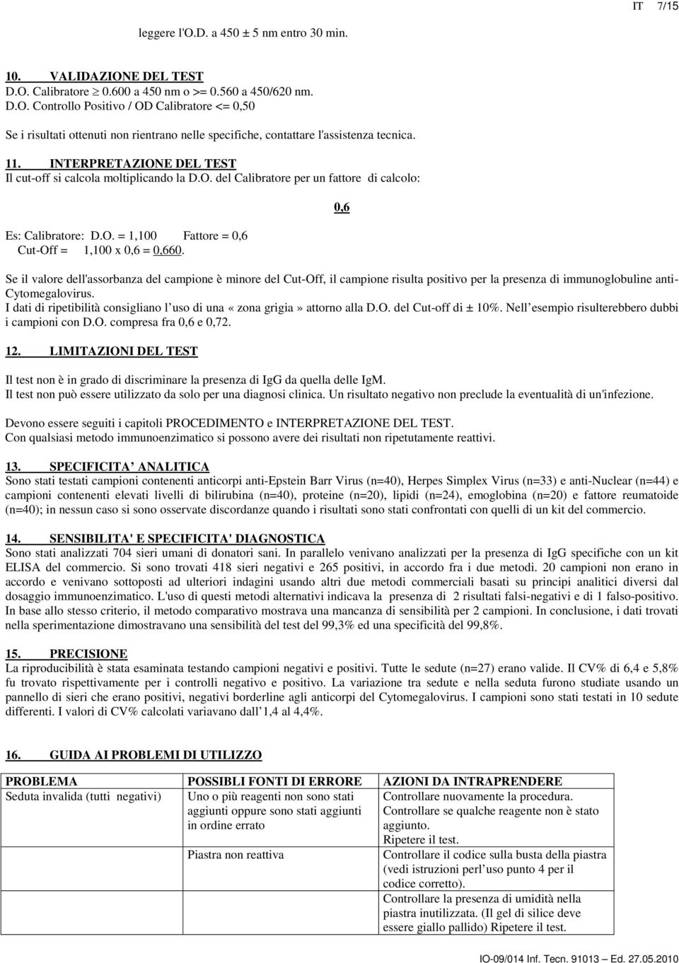 0,6 Se il valore dell'assorbanza del campione è minore del Cut-Off, il campione risulta positivo per la presenza di immunoglobuline anti- Cytomegalovirus.