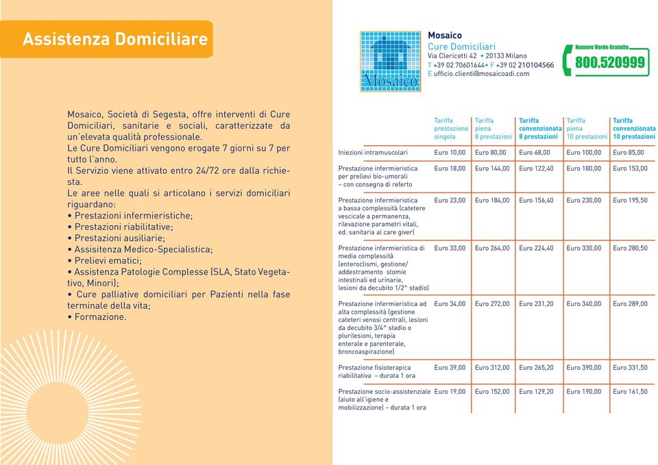 Le Cure Domiciliari vengono erogate 7 giorni su 7 per tutto l anno. Il Servizio viene attivato entro 24/72 ore dalla richiesta.