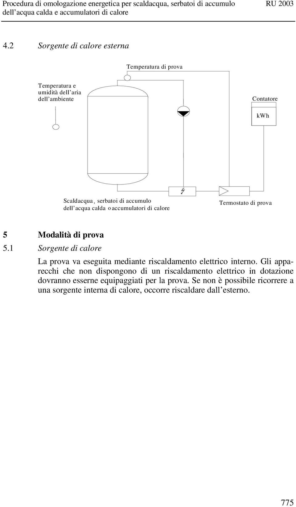 1 Sorgente di calore La prova va eseguita mediante riscaldamento elettrico interno.