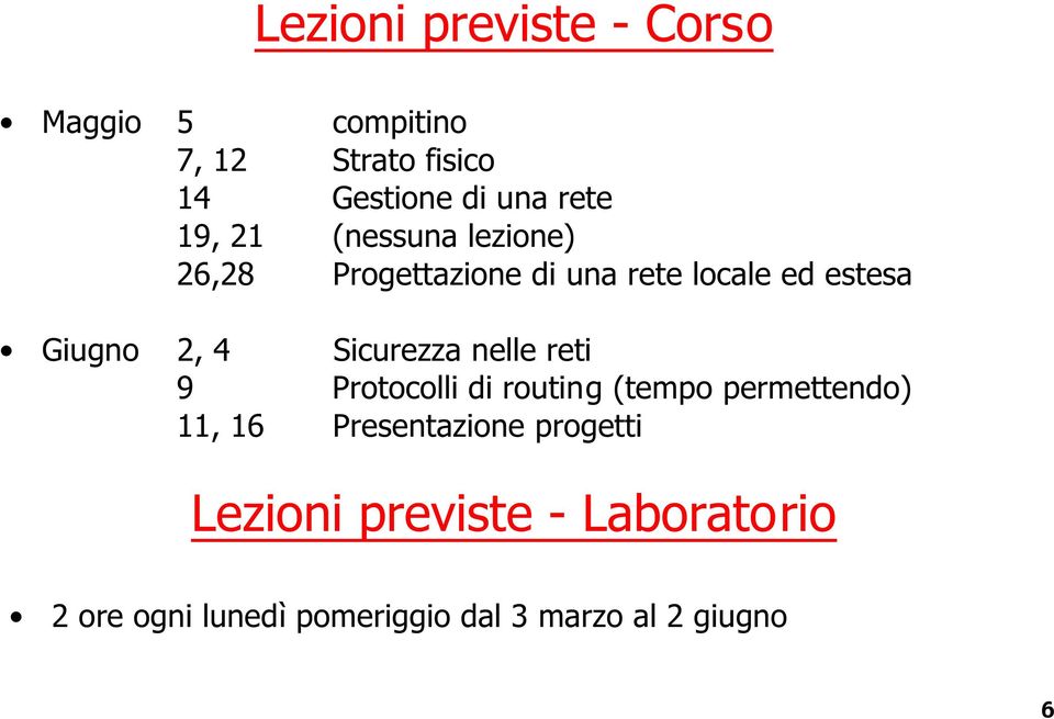 Sicurezza nelle reti 9 Protocolli di routing (tempo permettendo) 11, 16 Presentazione