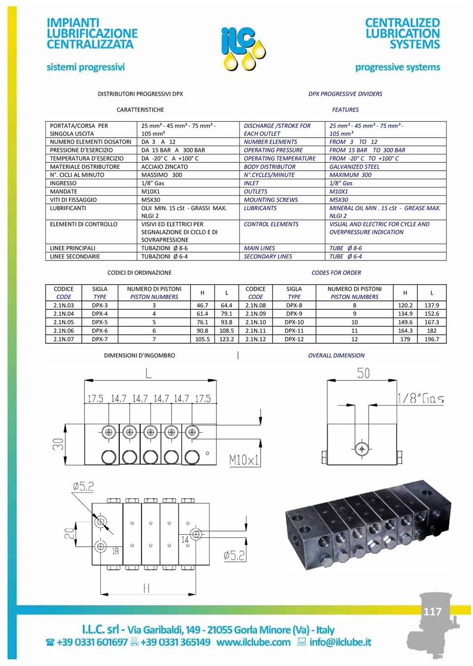 DISTRIBUTORE ACCIAIO ZINCATO BODY DISTRIBUTOR GALVANIZED STEEL N. CICLI AL MINUTO MASSIMO 300 N.