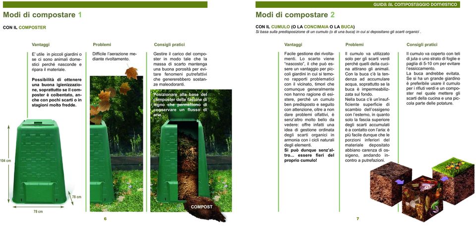 Vantaggi Problemi Consigli pratici Vantaggi Problemi Consigli pratici 104 cm E utile in piccoli giardini o se ci sono animali domestici perché nasconde e ripara il materiale.