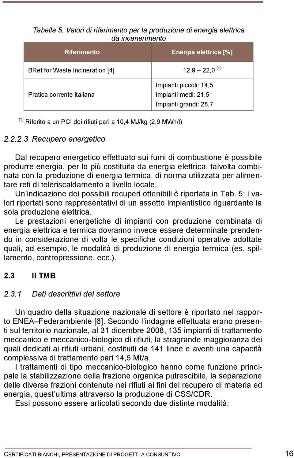 piccoli: 14,5 Impianti medi: 21