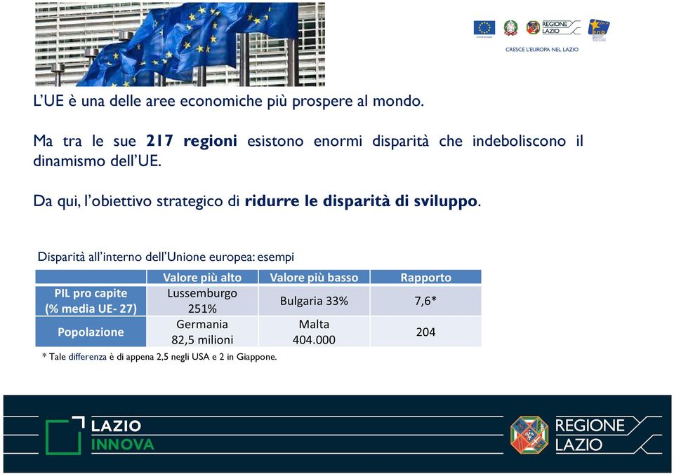 Da qui, l obiettivo strategico di ridurre le disparità di sviluppo.