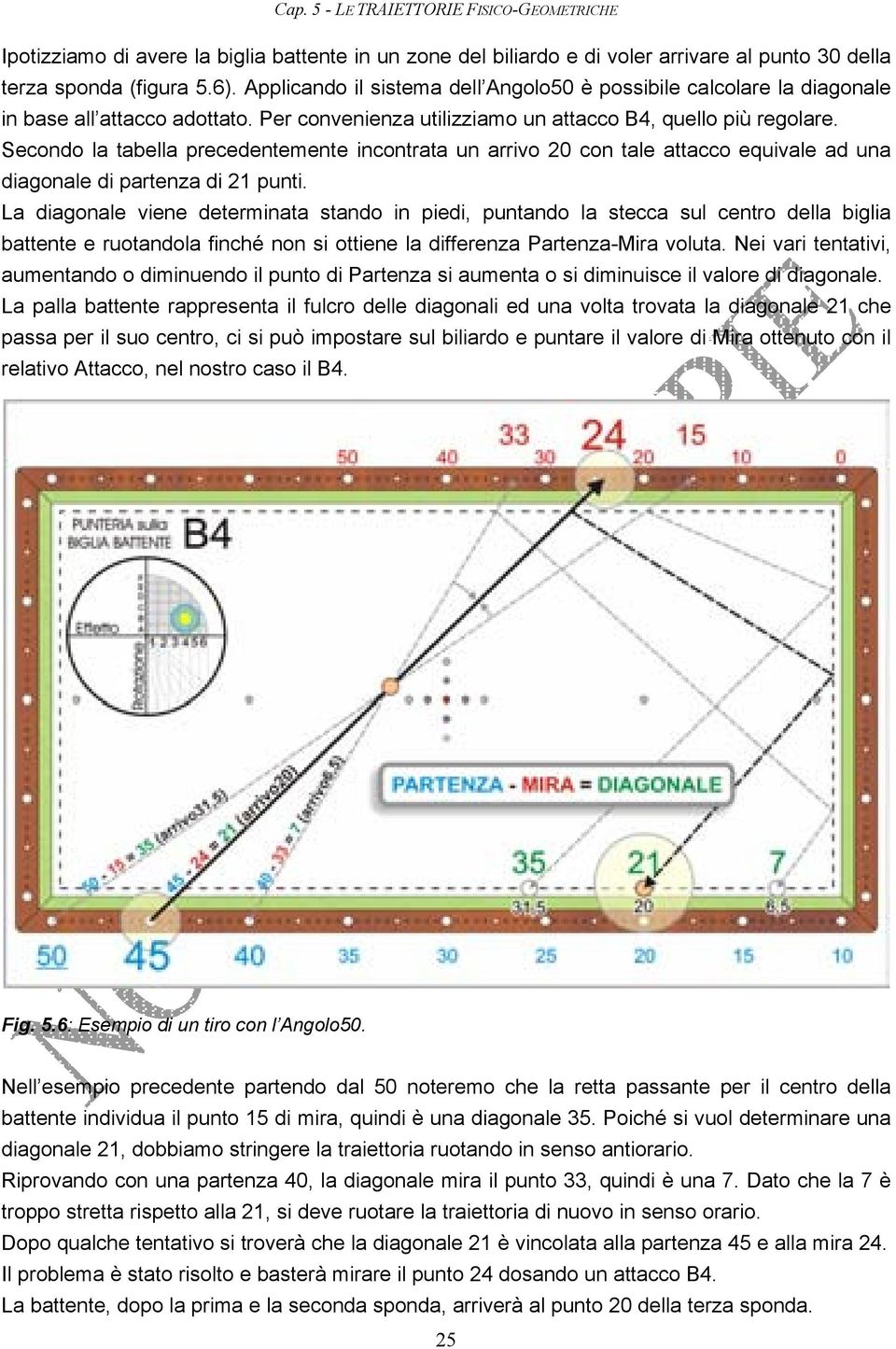 Secondo la tabella precedentemente incontrata un arrivo 20 con tale attacco equivale ad una diagonale di partenza di 21 punti.