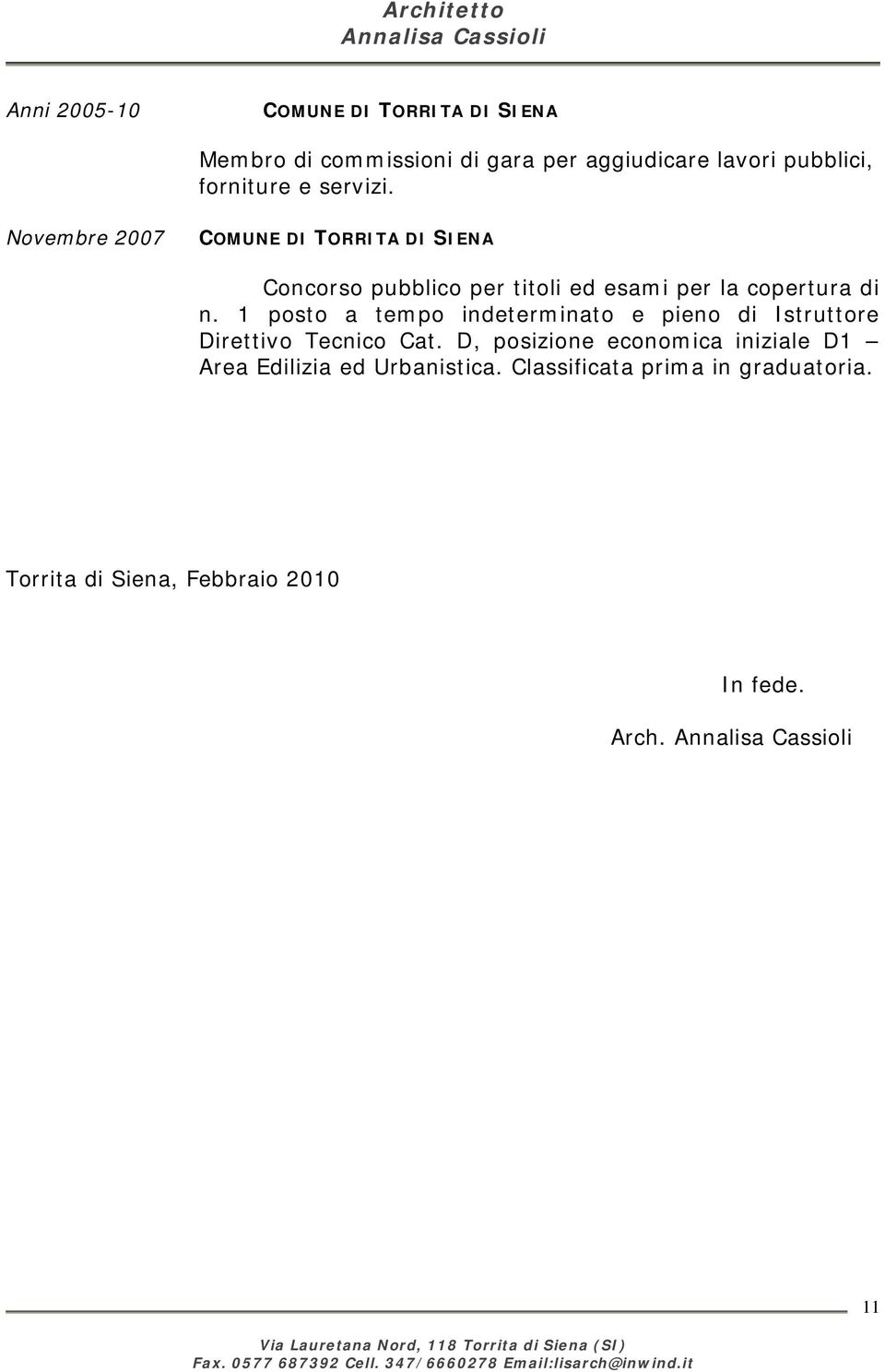 1 posto a tempo indeterminato e pieno di Istruttore Direttivo Tecnico Cat.