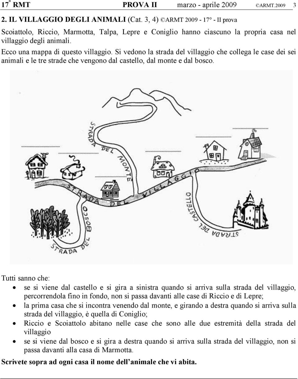 Si vedono la strada del villaggio che collega le case dei sei animali e le tre strade che vengono dal castello, dal monte e dal bosco.