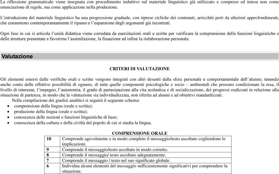 L introduzione del materiale linguistico ha una progressione graduale, con riprese cicliche dei contenuti, arricchiti però da ulteriori approfondimenti, che consentono contemporaneamente il ripasso e