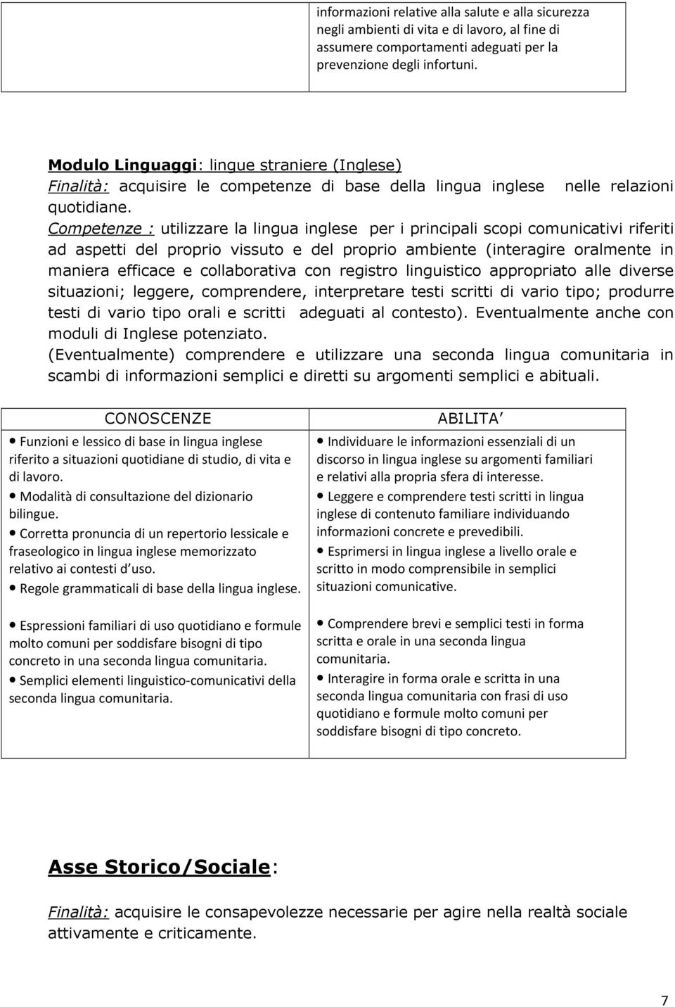 Competenze : utilizzare la lingua inglese per i principali scopi comunicativi riferiti ad aspetti del proprio vissuto e del proprio ambiente (interagire oralmente in maniera efficace e collaborativa