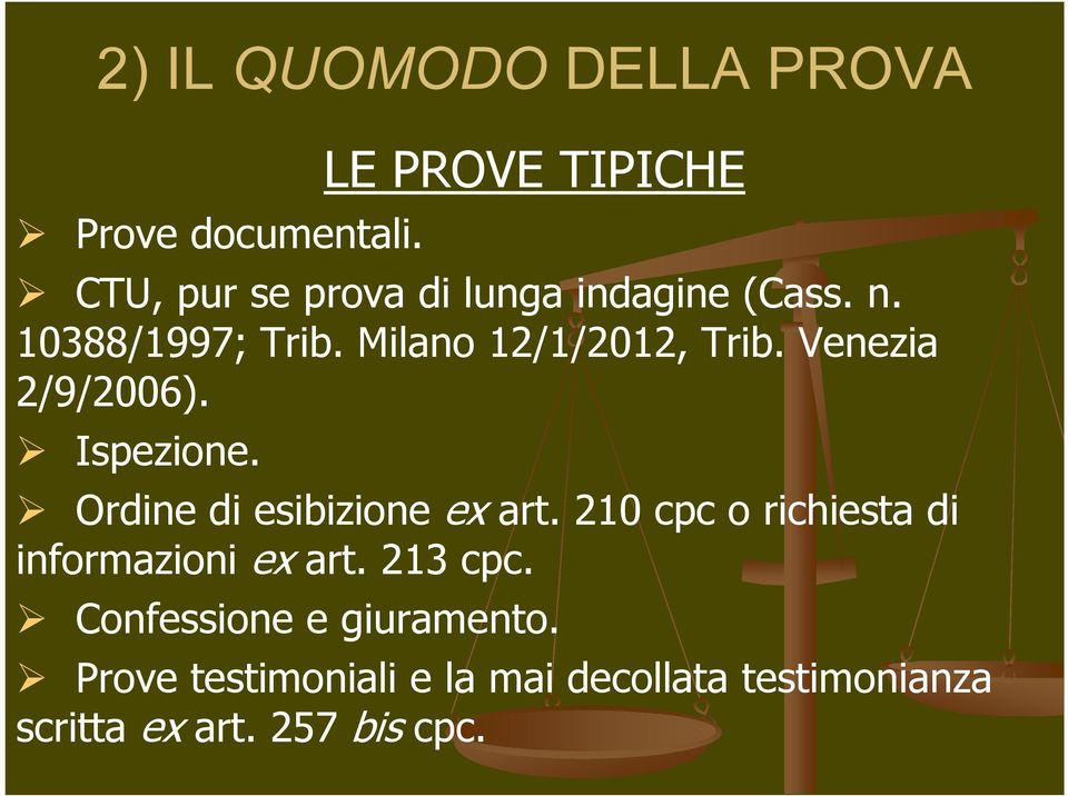 Milano 12/1/2012, Trib. Venezia 2/9/2006). Ispezione. Ordine di esibizione ex art.