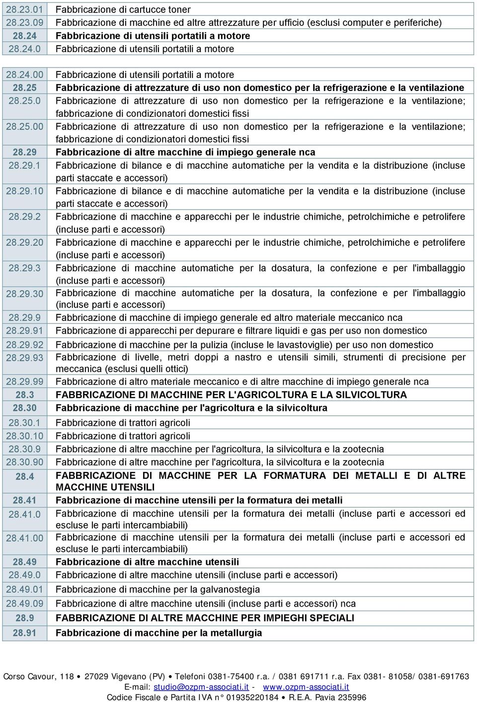 Fabbricazione di attrezzature di uso non domestico per la refrigerazione e la ventilazione 28.25.