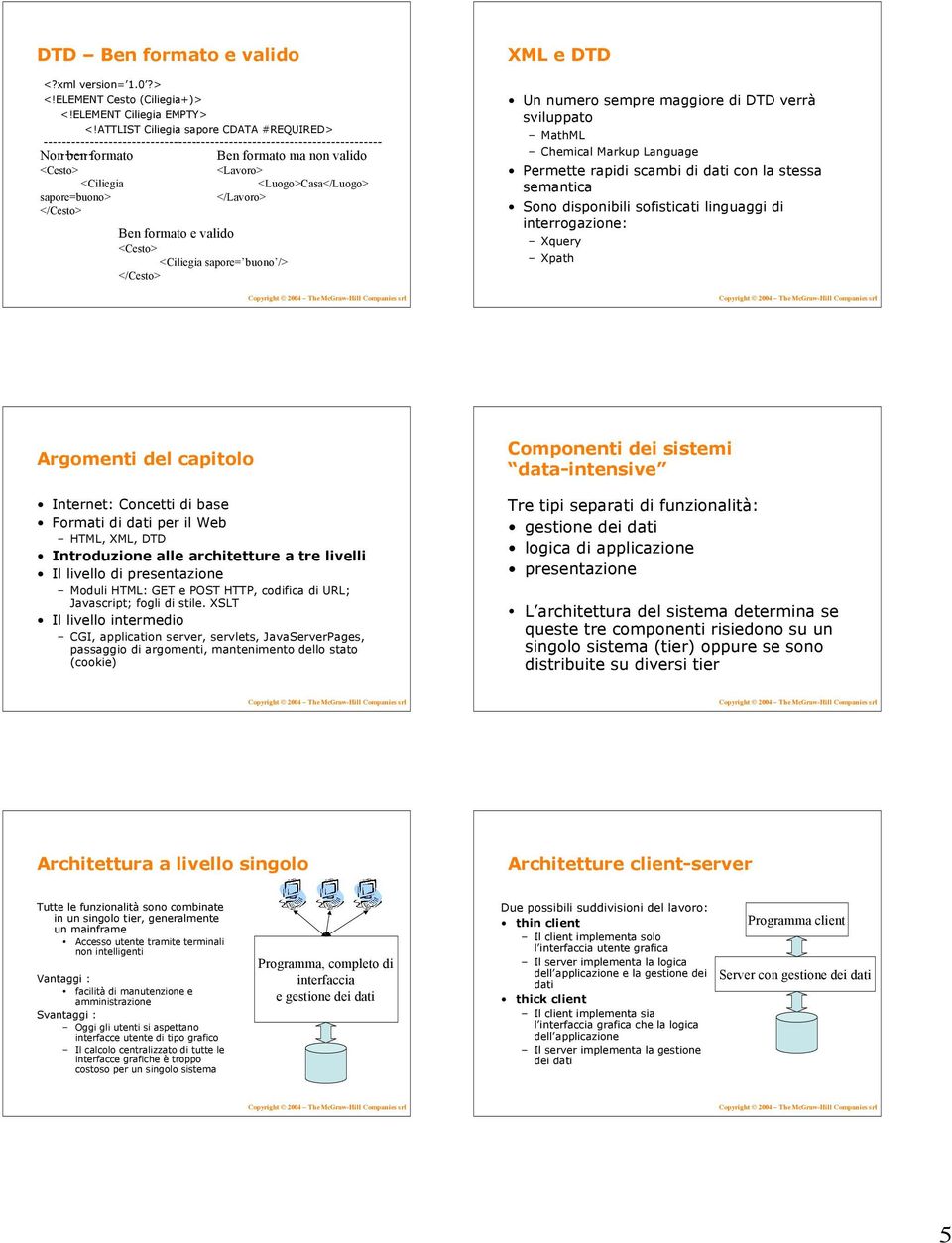 valido <Cesto> <Ciliegia sapore= buono /> </Cesto> Ben formato ma non valido <Lavoro> <Luogo>Casa</Luogo> </Lavoro> XML e DTD Un numero sempre maggiore di DTD verrà sviluppato MathML Chemical Markup