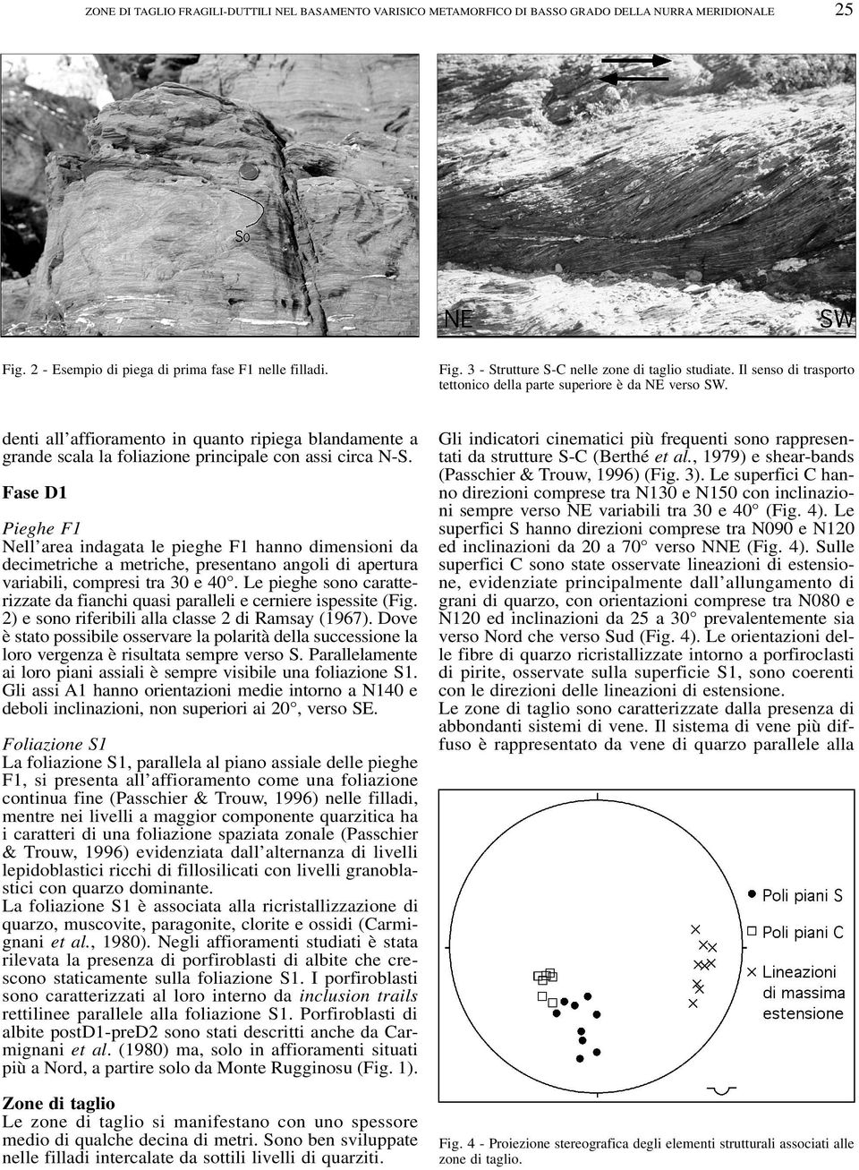 Gli indicatori cinematici più frequenti sono rappresentati da strutture S-C (Berthé et al., 1979) e shear-bands (Passchier & Trouw, 1996) (Fig. 3).