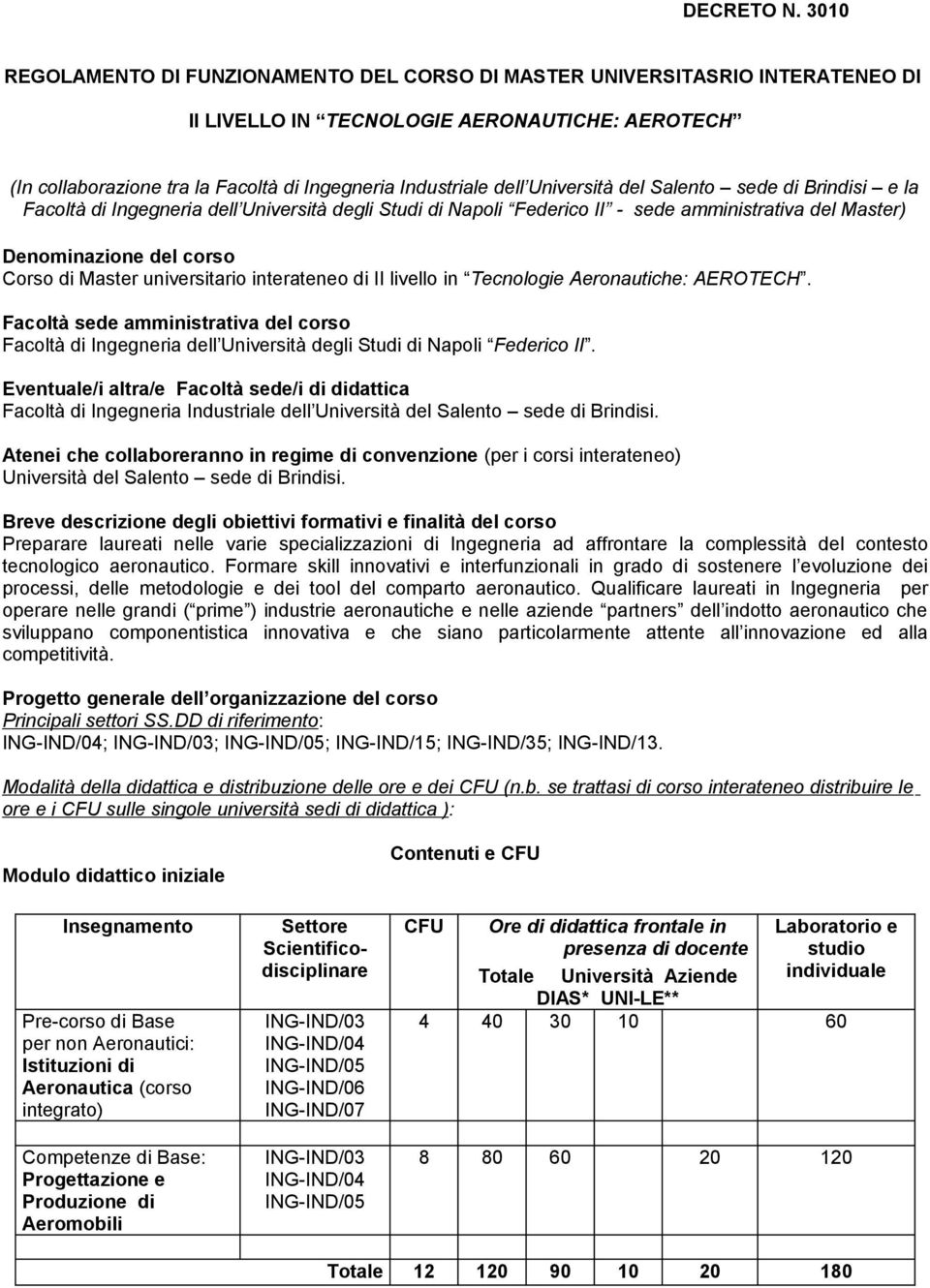 universitario interateneo di II livello in Tecnologie Aeronautiche: AEROTECH. Facoltà sede amministrativa del corso Facoltà di Ingegneria dell Università degli Studi di Napoli Federico II.