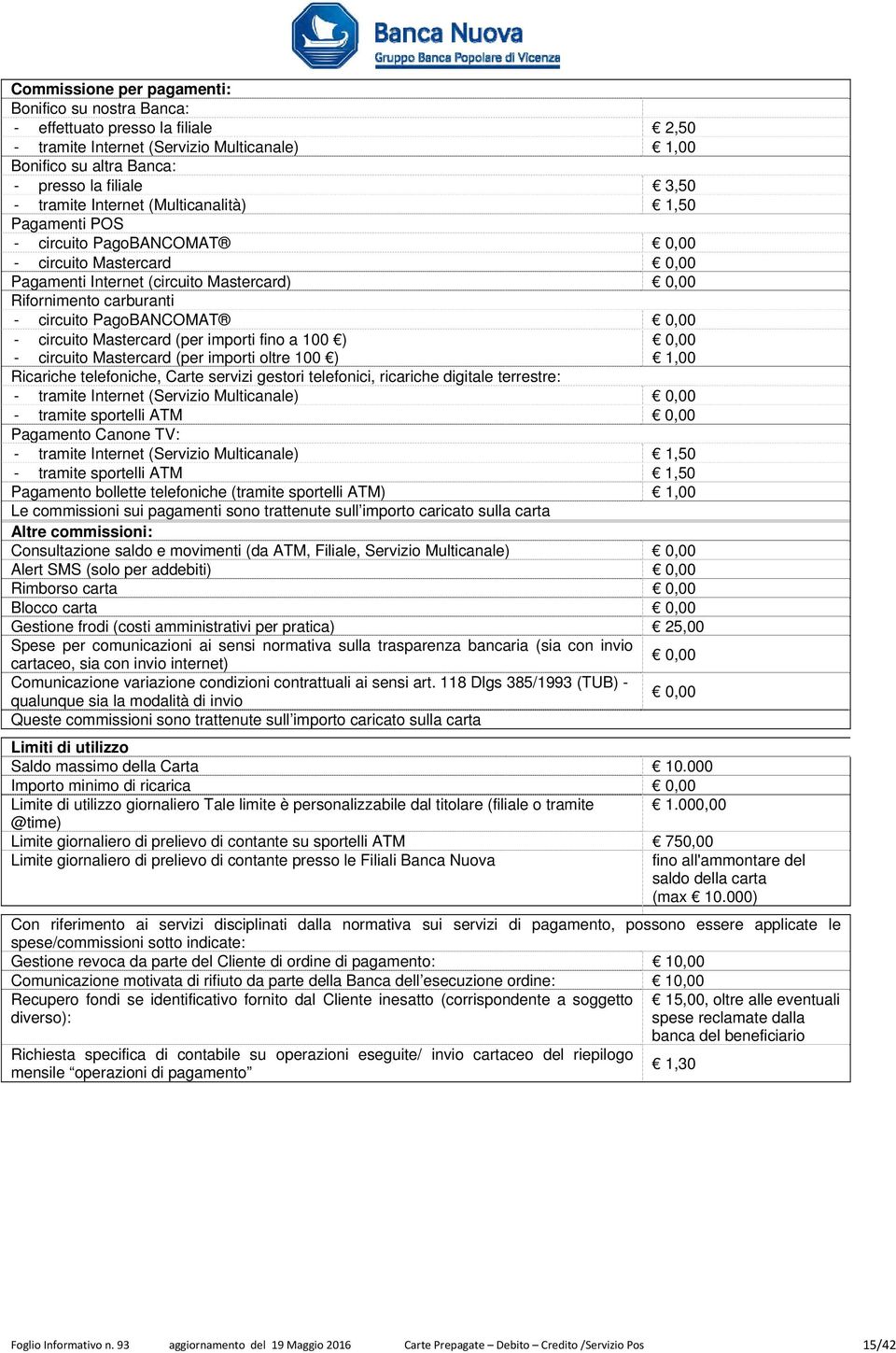 Mastercard (per importi fino a 100 ) - circuito Mastercard (per importi oltre 100 ) 1,00 Ricariche telefoniche, Carte servizi gestori telefonici, ricariche digitale terrestre: - tramite Internet