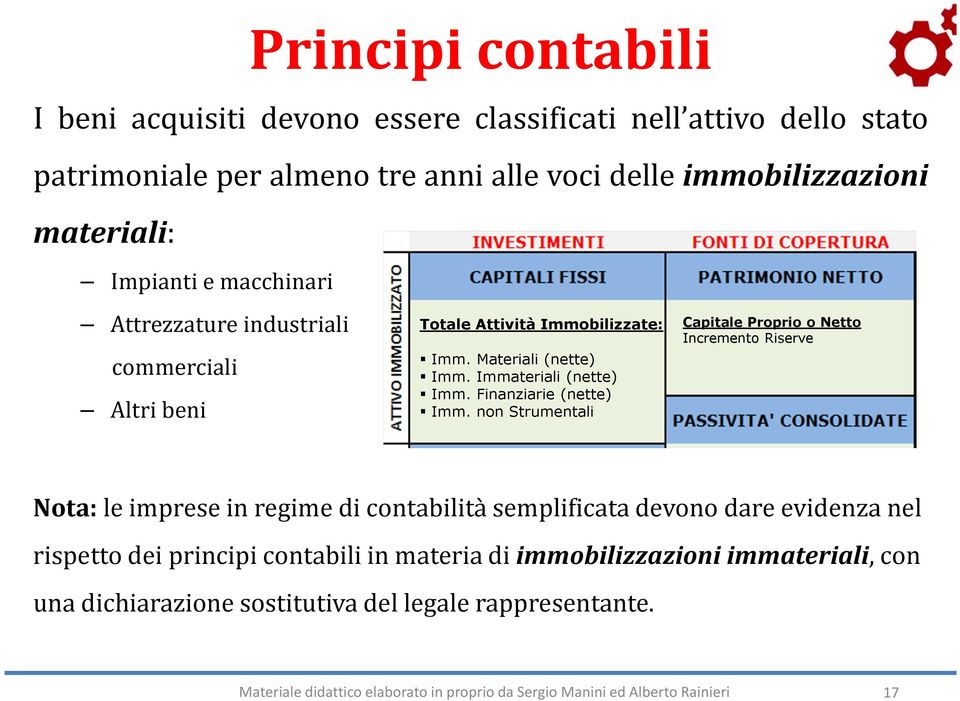 non Strumentali Capitale Proprio o Netto Incremento Riserve Nota: le imprese in regime di contabilità semplificata devono dare evidenza nel rispetto dei principi contabili in