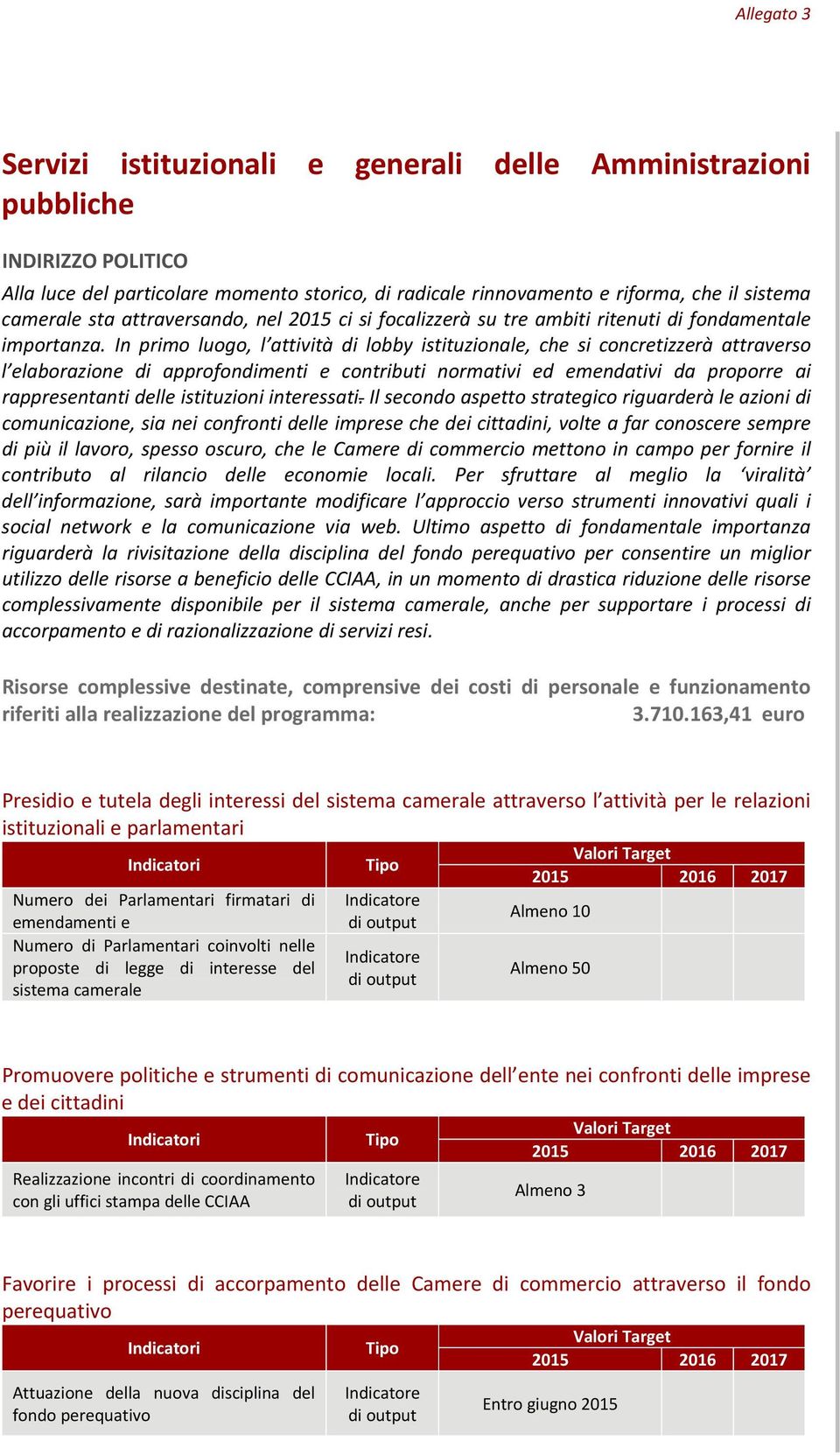 In primo luogo, l attività di lobby istituzionale, che si concretizzerà attraverso l elaborazione di approfondimenti e contributi normativi ed emendativi da proporre ai rappresentanti delle