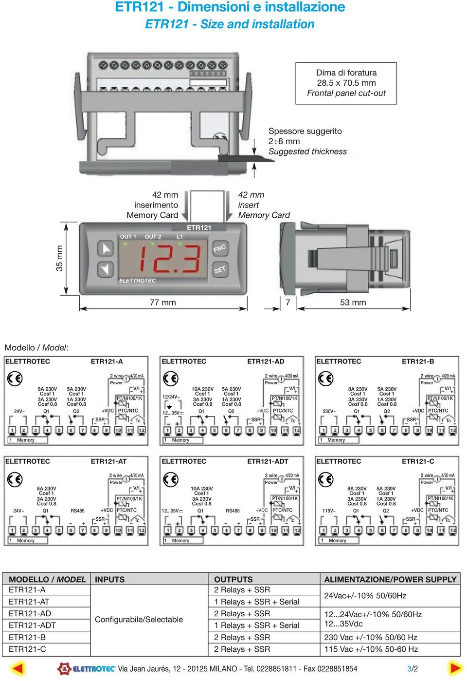 24V~ 12/24V~ 12...35V 230V~ ETR121-AT ETR121-ADT ETR121-C 24V~ RS485 12.