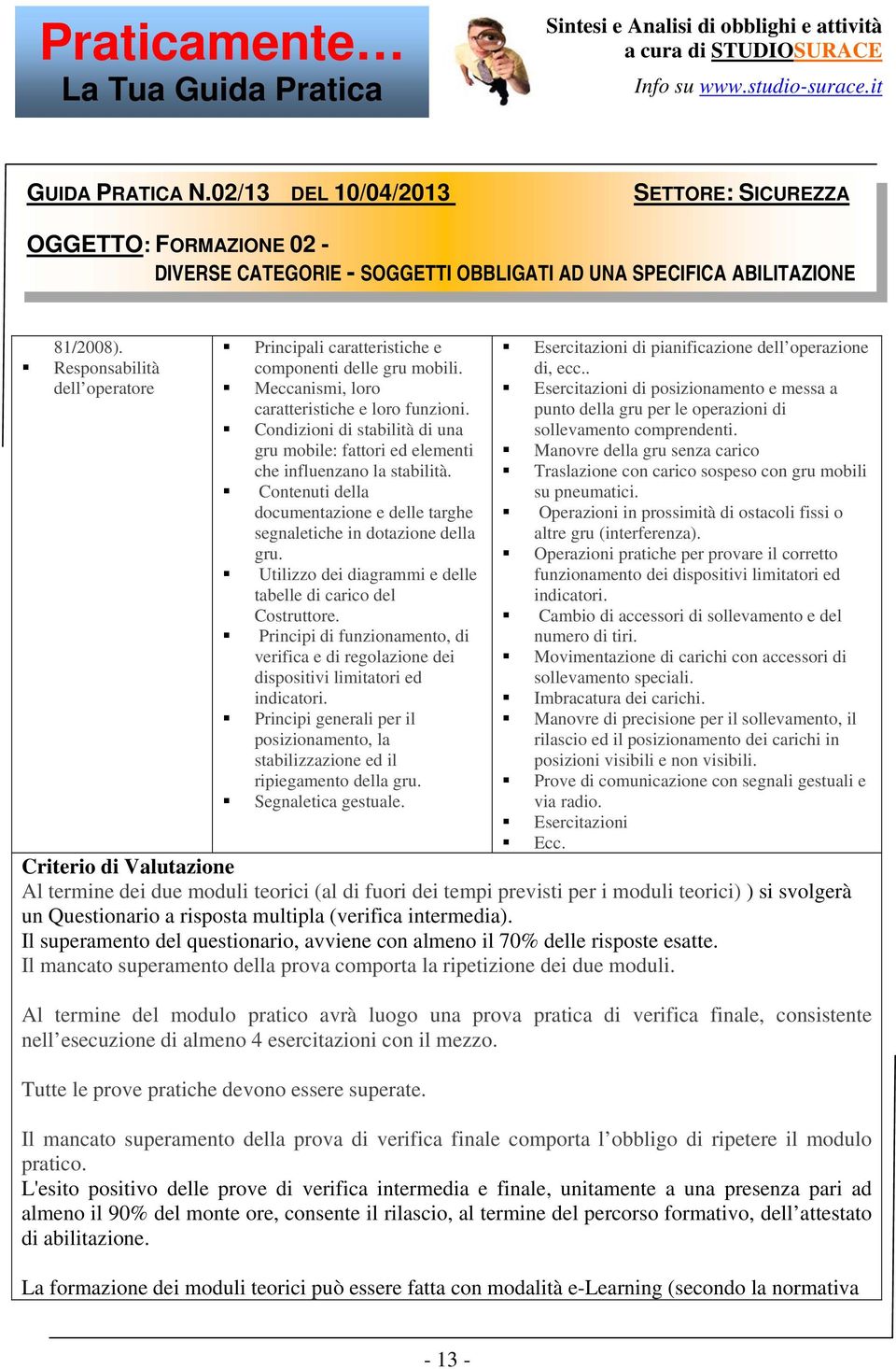 Utilizzo dei diagrammi e delle tabelle di carico del Costruttore. Principi di funzionamento, di verifica e di regolazione dei dispositivi limitatori ed indicatori.