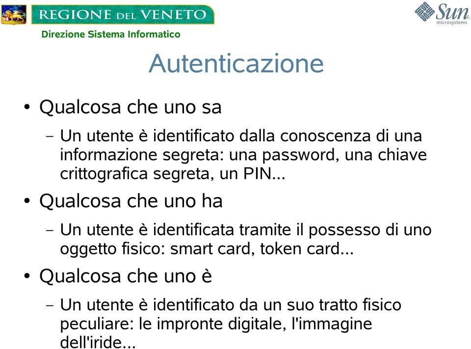 .. Qualcosa che uno ha Un utente è identificata tramite il possesso di uno oggetto fisico: smart