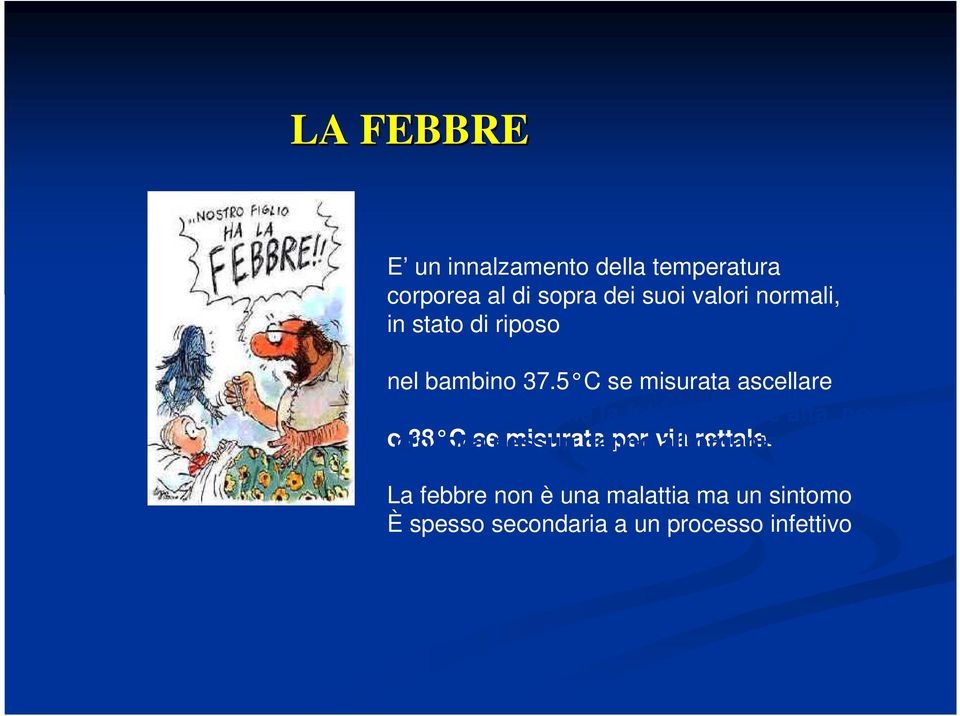 5 C se misurata ascellare E dimostrato che la febbre, anche alta, non o provoca 38 C se nessun