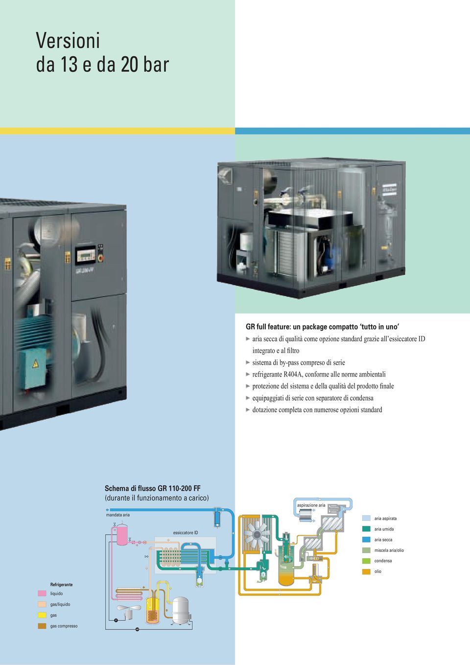 equipaggiati di serie con separatore di condensa dotazione completa con numerose opzioni standard Schema di flusso GR 110-200 FF (durante il funzionamento a