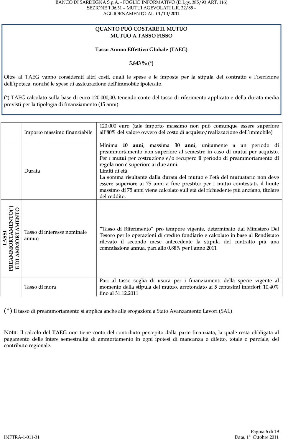 imposte per la stipula del contratto e l iscrizione dell ipoteca, nonché le spese di assicurazione dell immobile ipotecato. (*) TAEG calcolato sulla base di euro 120.