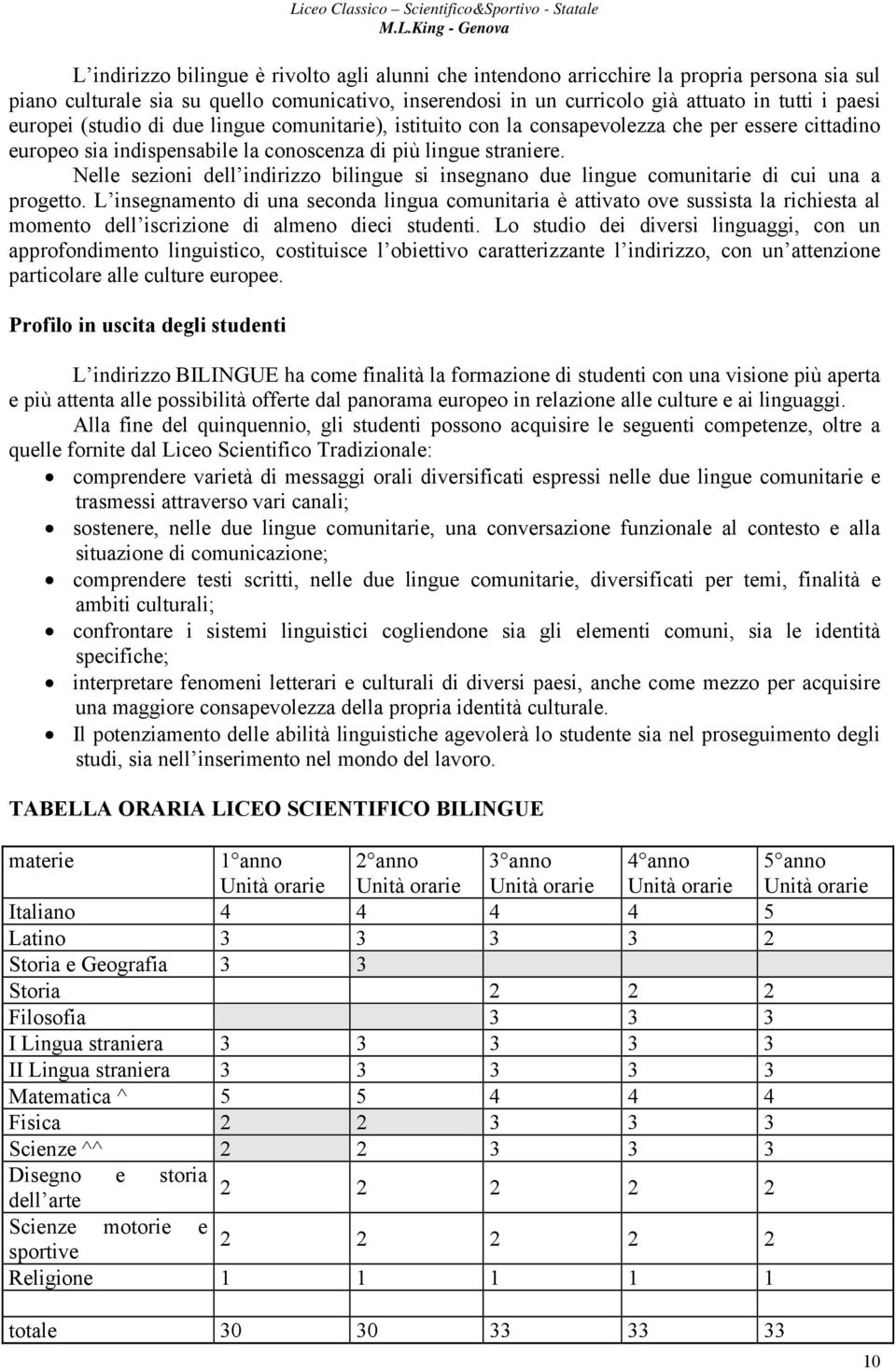 Nelle sezioni dell indirizzo bilingue si insegnano due lingue comunitarie di cui una a progetto.