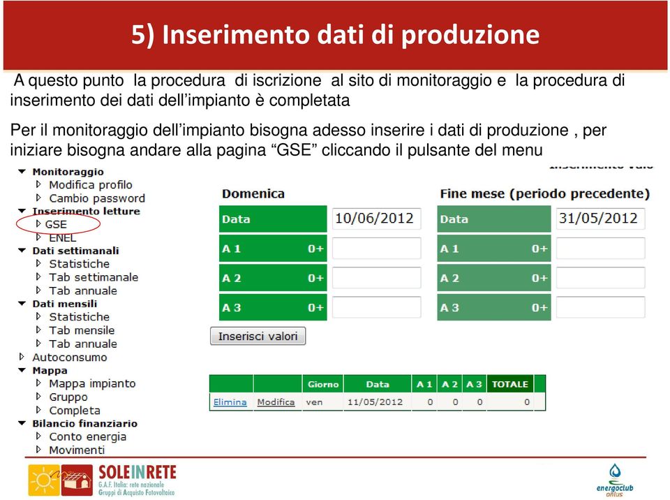 completata Per il monitoraggio dell impianto bisogna adesso inserire i dati di