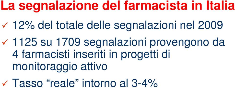 segnalazioni provengono da 4 farmacisti inseriti in