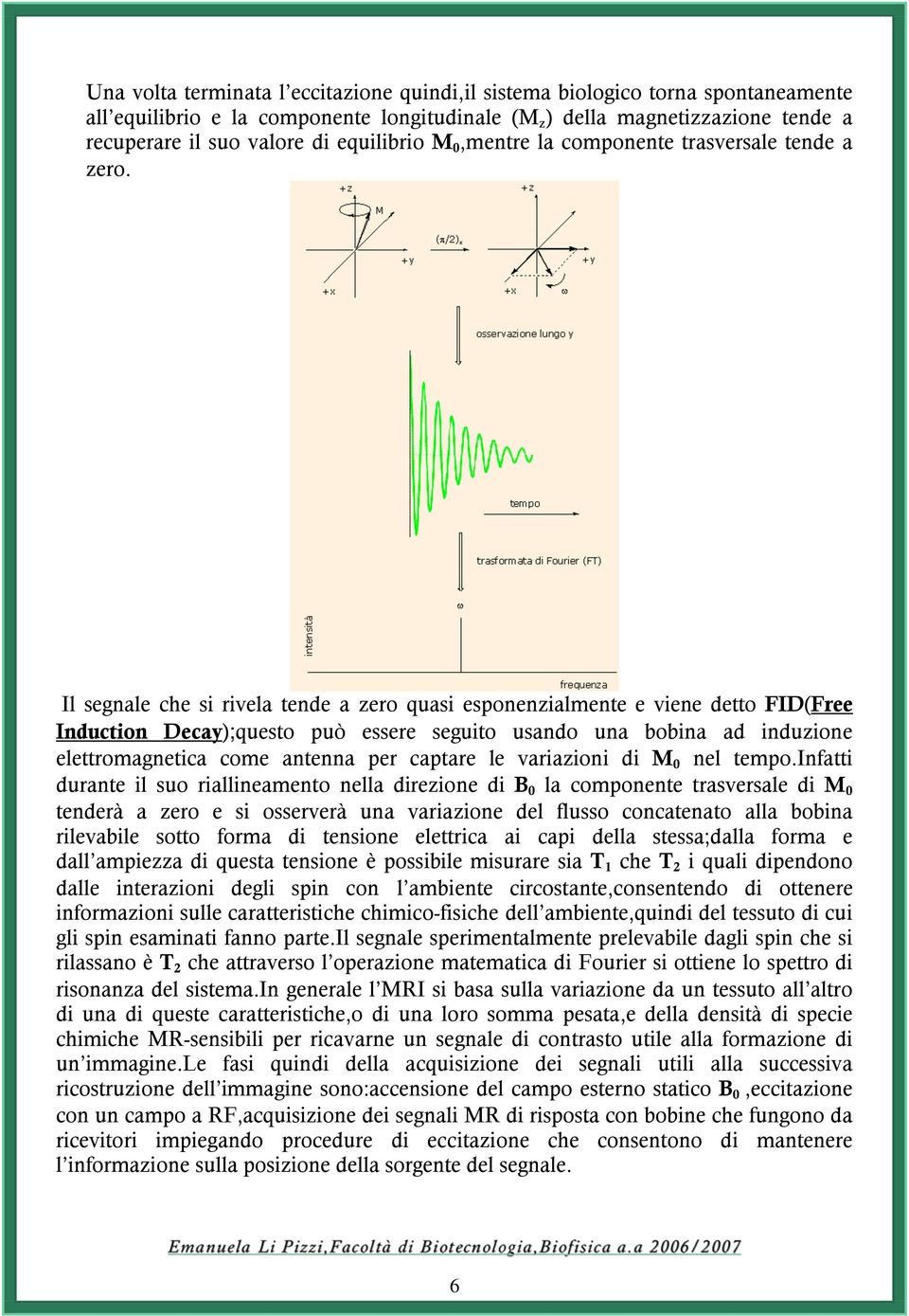 Il segnale che si rivela tende a zero quasi esponenzialmente e viene detto FID(Free Induction Decay);questo può essere seguito usando una bobina ad induzione elettromagnetica come antenna per captare