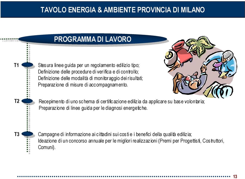 T2 Recepimento di uno schema di certificazione edilizia da applicare su base volontaria; Preparazione di linee guida per le diagnosi energetiche.