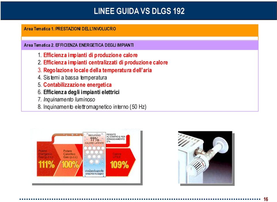 Efficienza impianti centralizzati di produzione calore 3. Regolazione locale della temperatura dell aria 4.