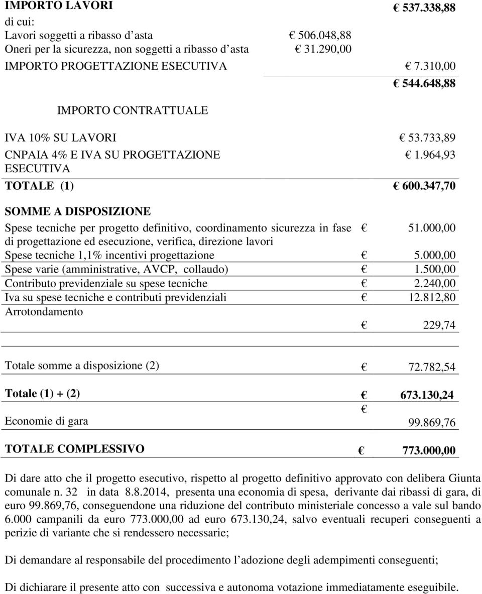 347,70 SOMME A DISPOSIZIONE Spese tecniche per progetto definitivo, coordinamento sicurezza in fase 51.