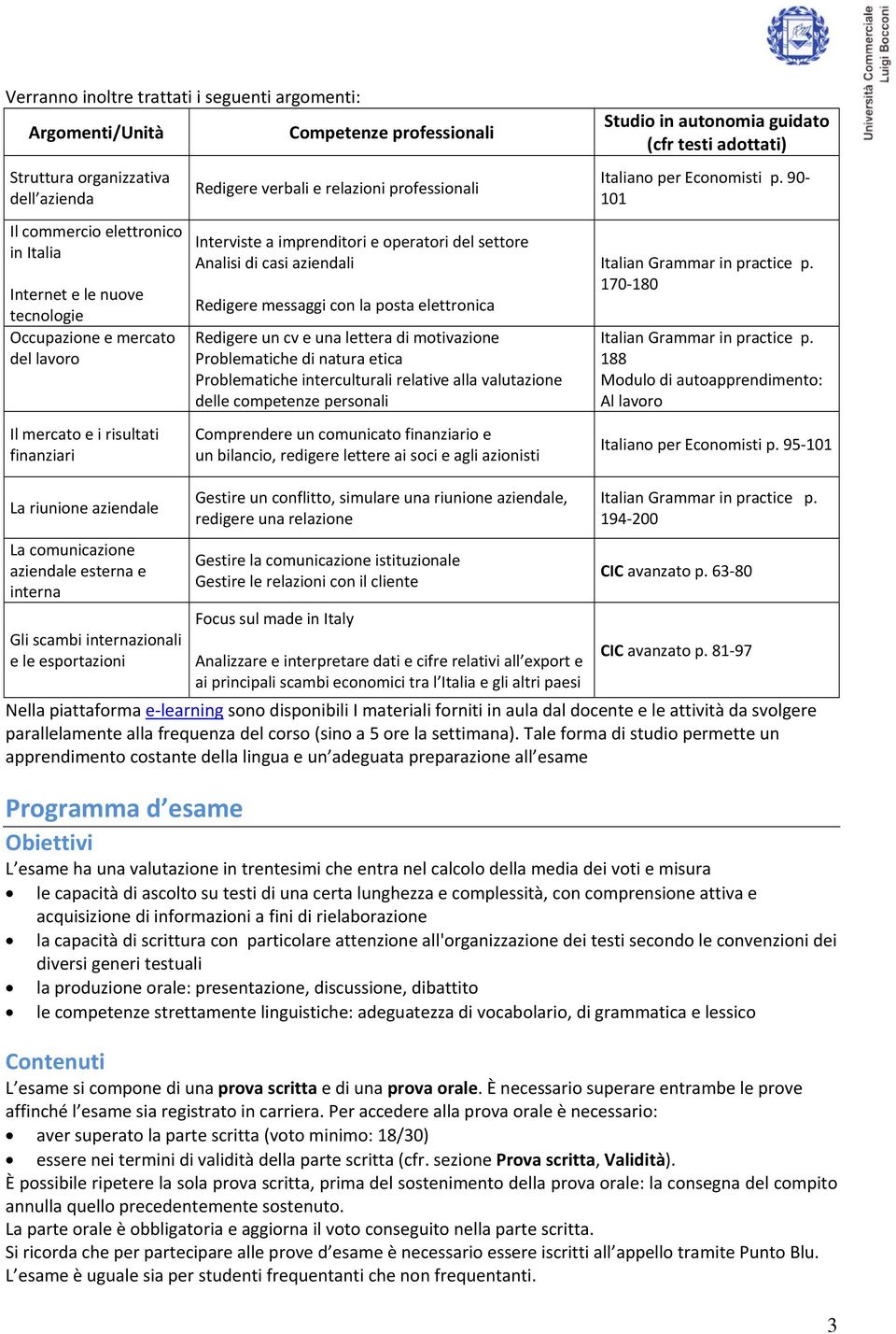 con la posta elettronica Redigere un cv e una lettera di motivazione Problematiche di natura etica Problematiche interculturali relative alla valutazione delle competenze personali Comprendere un