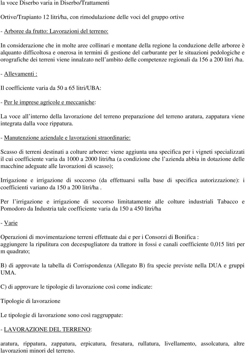 viene innalzato nell ambito delle competenze regionali da 156 a 200 litri /ha.