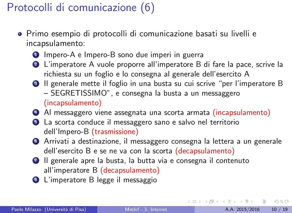 consegna la busta a un messaggero (incapsulamento) 4 Al messaggero viene assegnata una scorta armata (incapsulamento) 5 La scorta conduce il messaggero sano e salvo nel territorio dell Impero-B