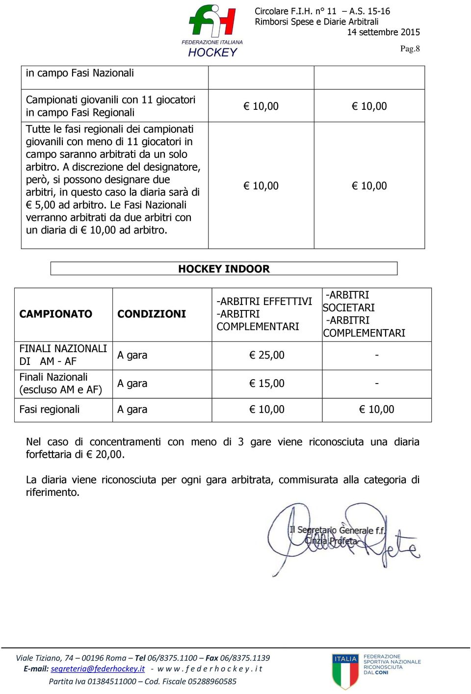 Le Fasi Nazionali verranno arbitrati da due arbitri con un diaria di 10,00 ad arbitro.