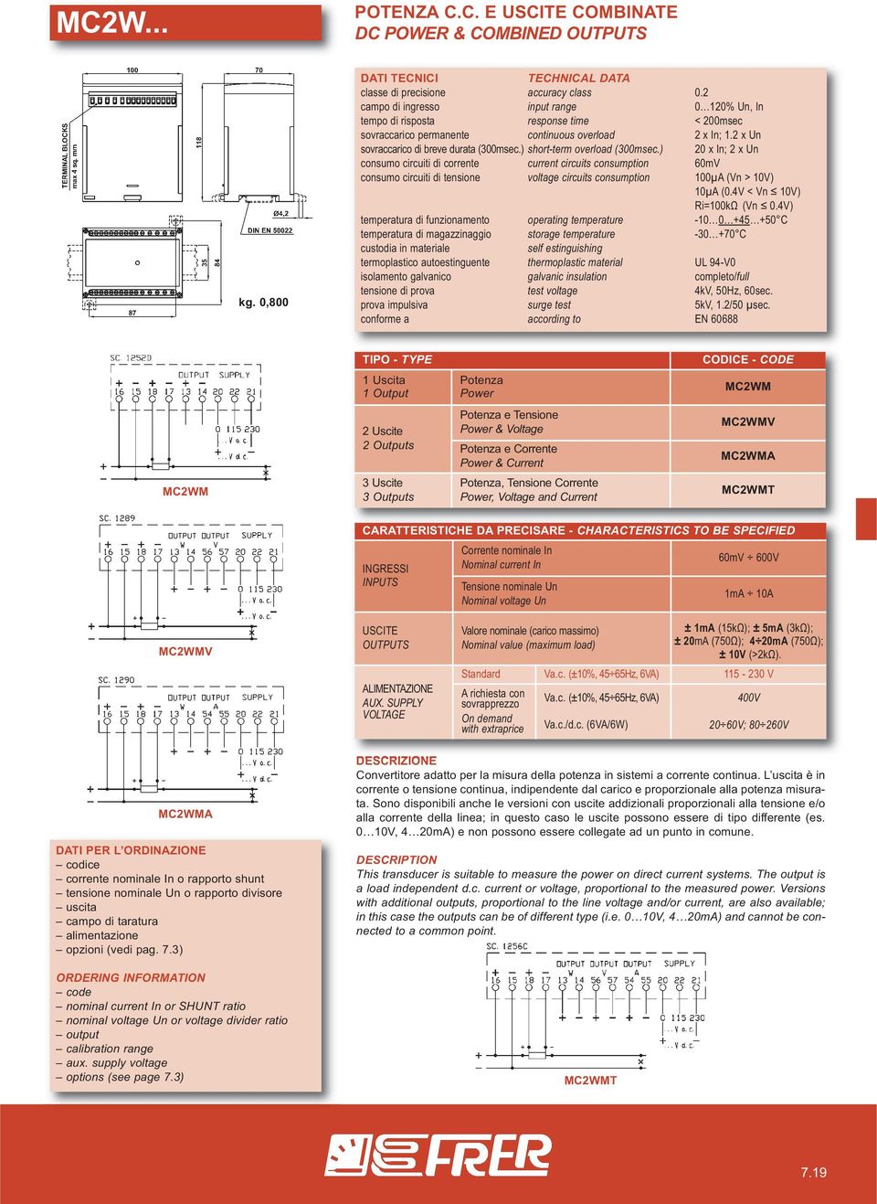 ) 20 x In; 2 x Un consumo circuiti di corrente current circuits consumption 60mV consumo circuiti di tensione voltage circuits consumption 100µA (Vn > 10V) 10µA (0.4V < Vn 10V) Ri=100kΩ (Vn 0.