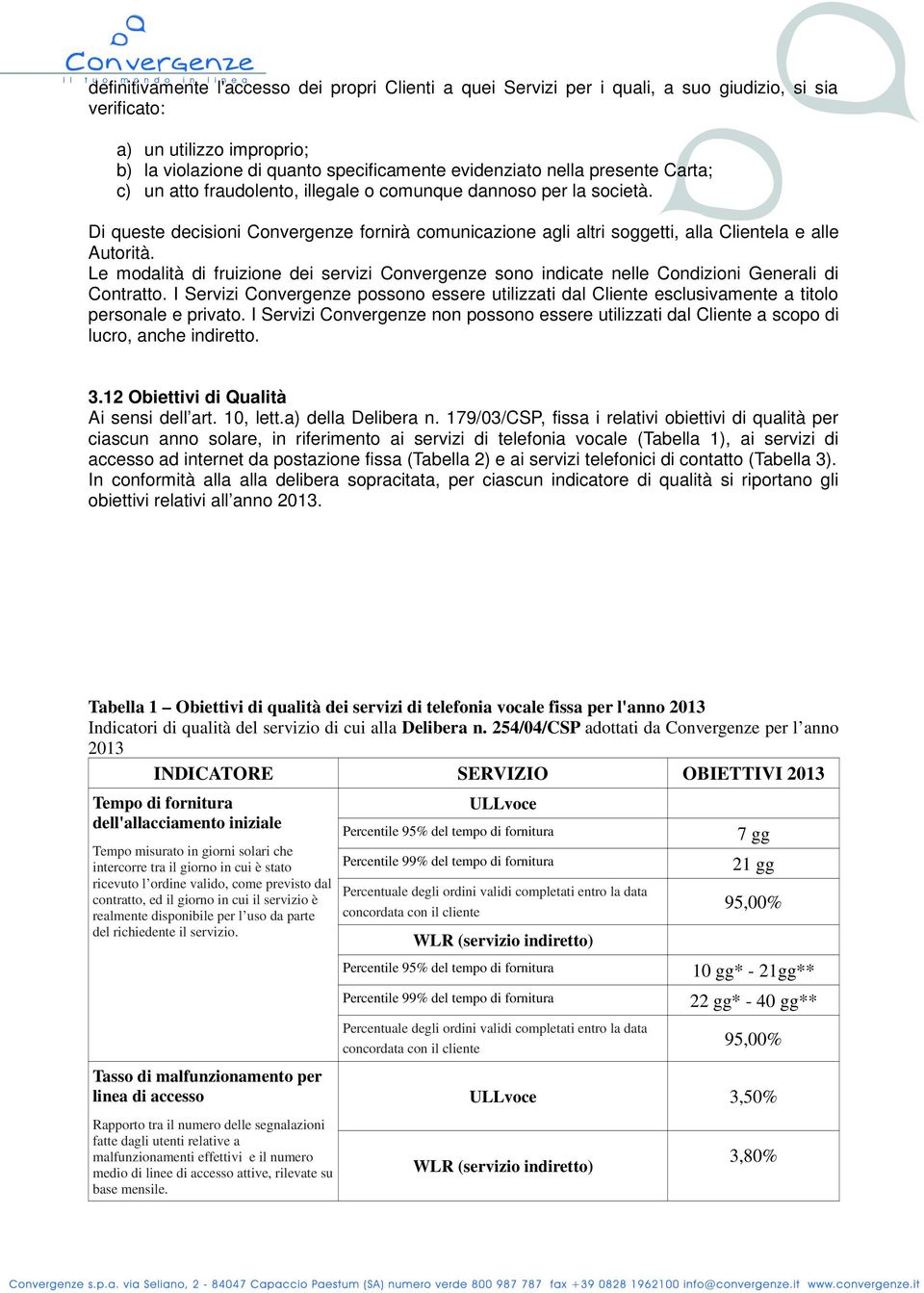 Le modalità di fruizione dei servizi Convergenze sono indicate nelle Condizioni Generali di Contratto.