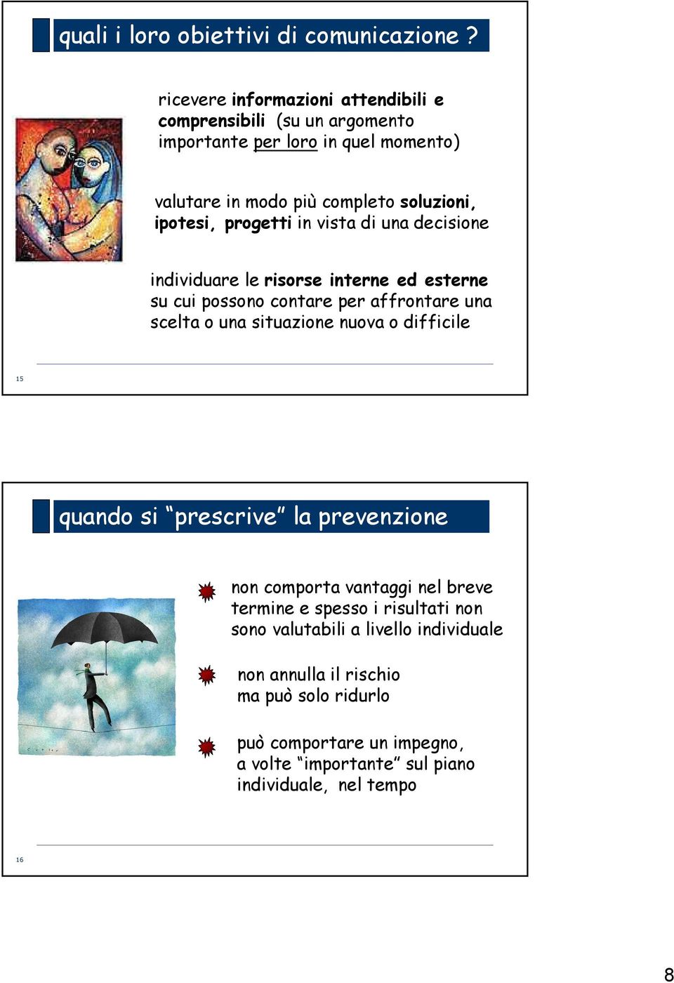 progetti in vista di una decisione individuare le risorse interne ed esterne su cui possono contare per affrontare una scelta o una situazione nuova o