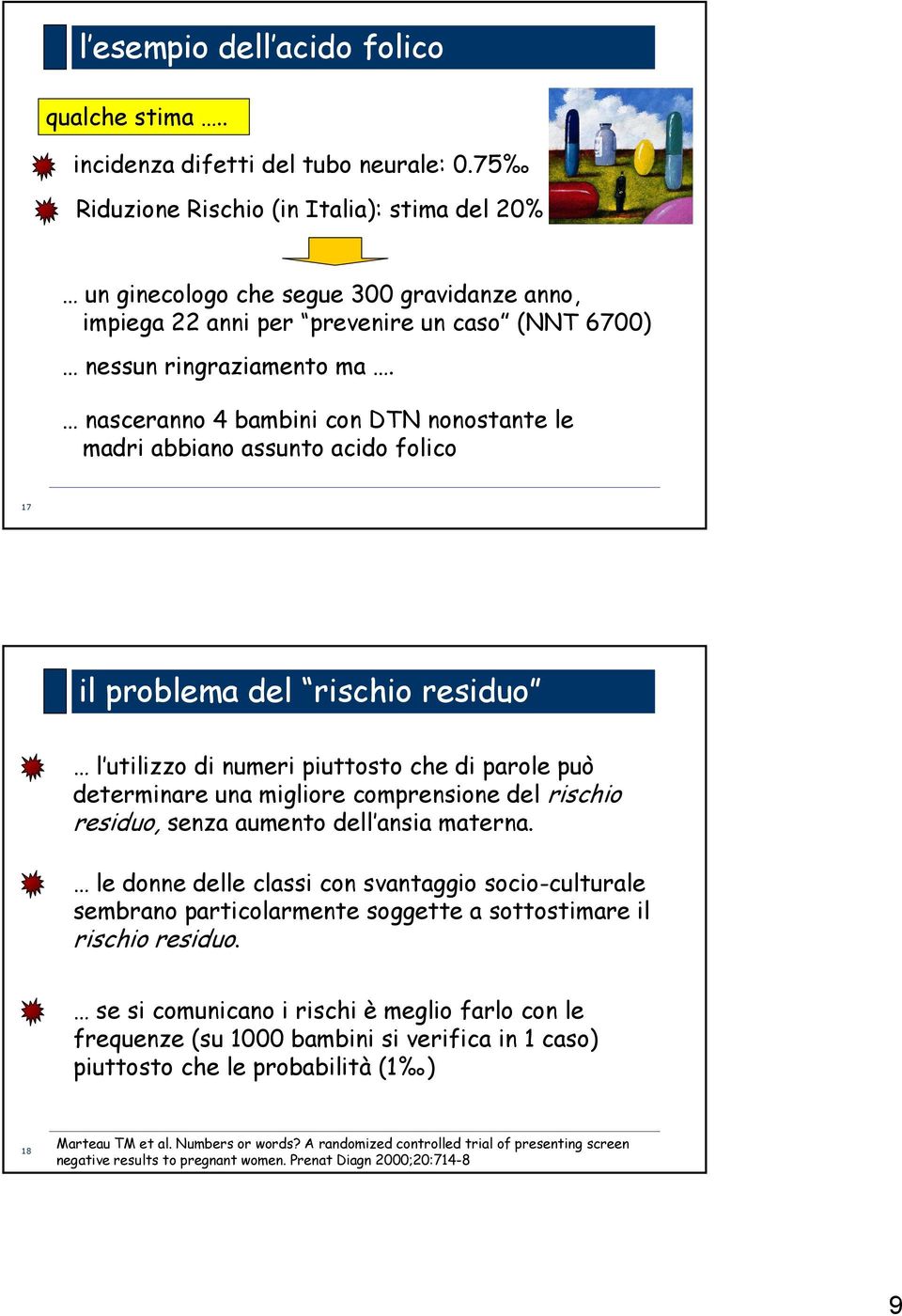 nasceranno 4 bambini con DTN nonostante le madri abbiano assunto acido folico 17 il problema del rischio residuo l utilizzo di numeri piuttosto che di parole può determinare una migliore comprensione