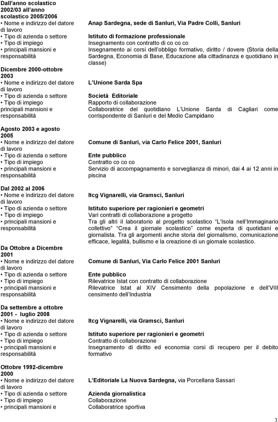 ai corsi dell obbligo formativo, diritto / dovere (Storia della Sardegna, Economia di Base, Educazione alla cittadinanza e quotidiano in classe) L Unione Sarda Spa Società Editoriale Rapporto di