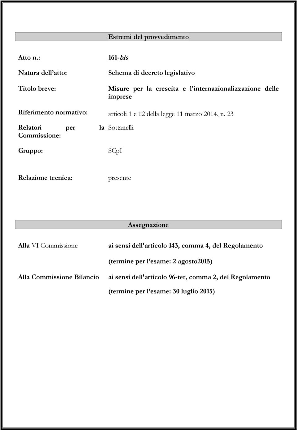 Riferimento normativo: articoli 1 e 12 della legge 11 marzo 2014, n.