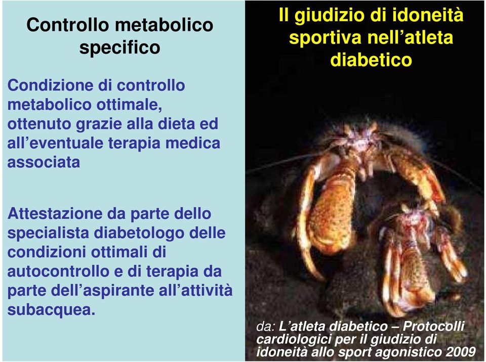 dello specialista diabetologo delle condizioni ottimali di autocontrollo e di terapia da parte dell aspirante all