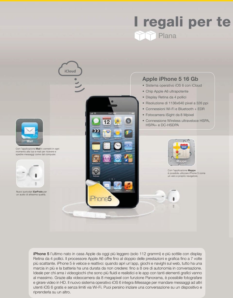 messaggi come dal computer. Con l applicazione Mappe è possibile utilizzare iphone 5 come un vero e proprio navigatore. Nuovi auricolari EarPods per un audio di altissima qualità.