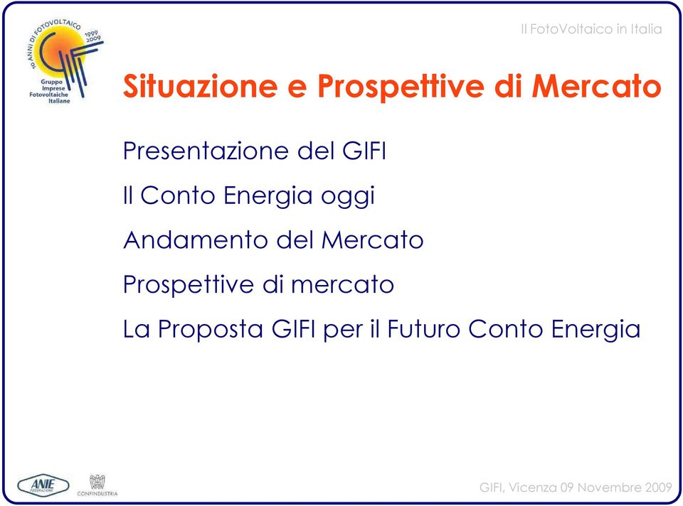 Conto Energia oggi Andamento del Mercato